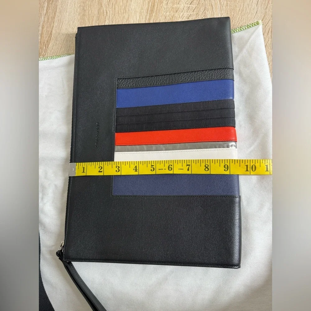 Longchamp Black Leather Colorful Stripes Briefcase and Pouch Set Signature